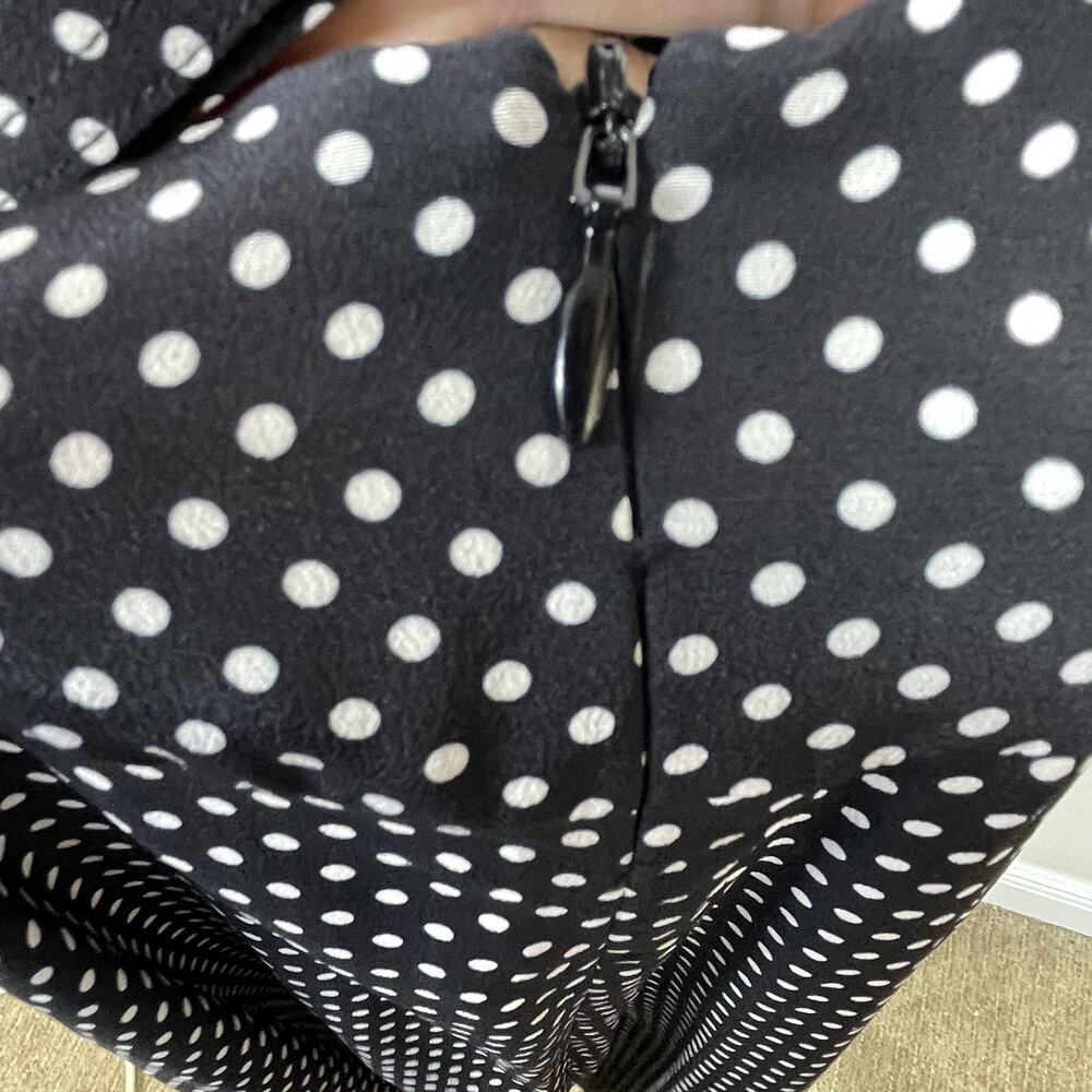 AYR Silk faux wrap Black and White Polka Dot Midi Dress - Picture 12 of 14